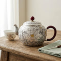 925 Sterling Silver Artisan Handcrafted Silver Teapot with Elegant Peony Engravings and Red Crimson Accents - Handicraft Vera Lux