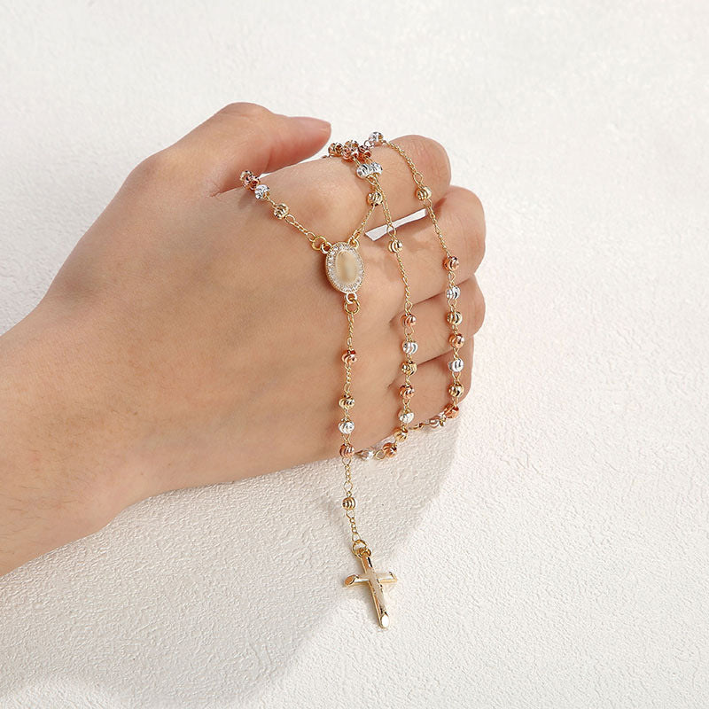 European And American Madonna Cross Necklace Fashionable Light Luxury In Gold Tone Vera Lux