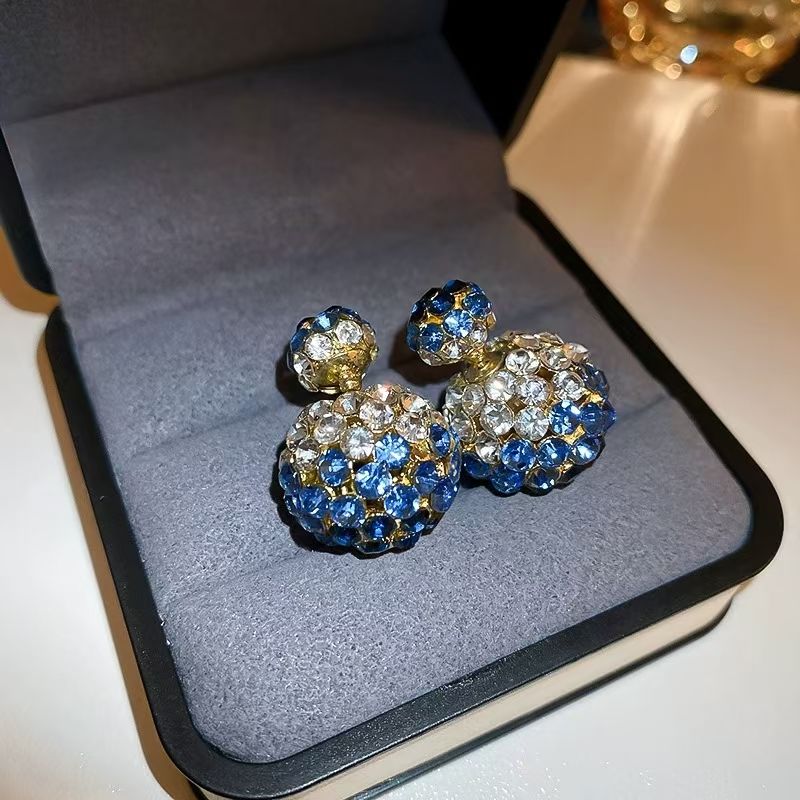 Silver Needle Diamond Round Earrings, Dual-Wear Front & Back, Korean Light Luxury Studs Vera Lux