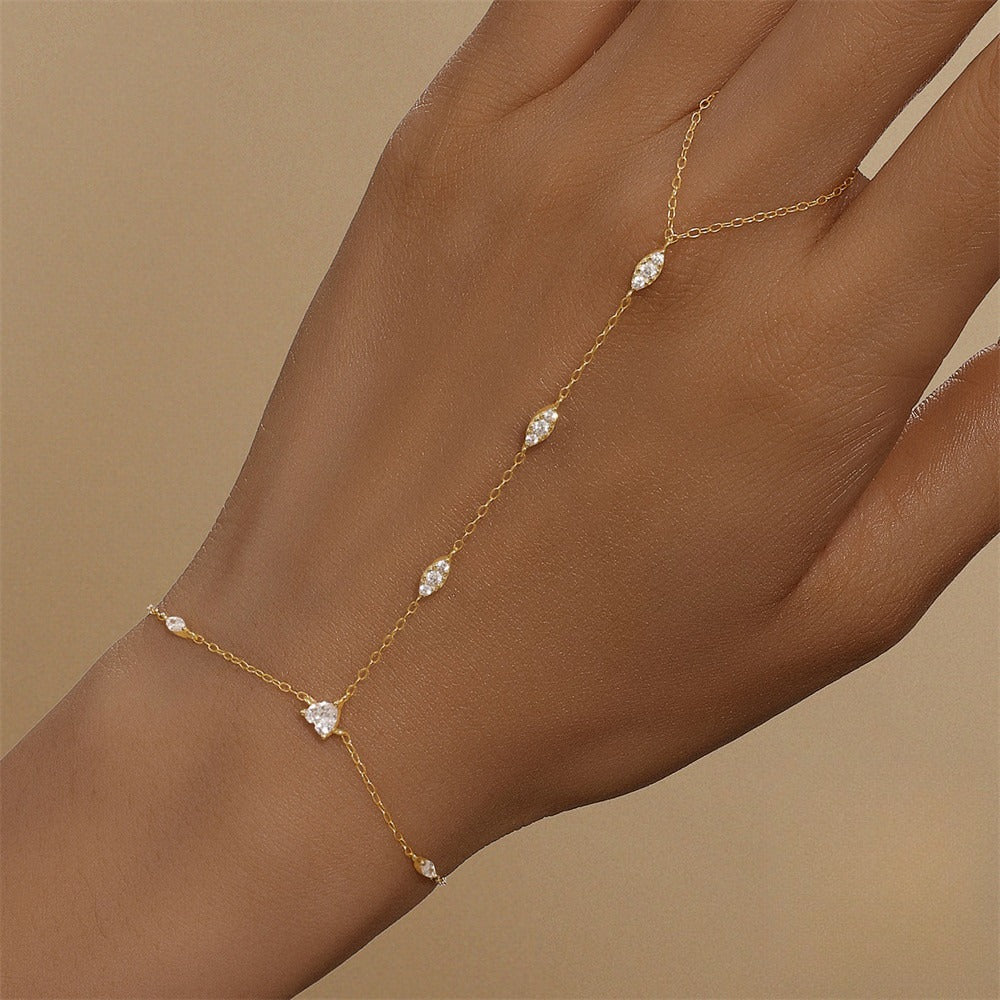 s925 sterling silver horse eye diamond bracelet ring chain finger chain Vera Lux