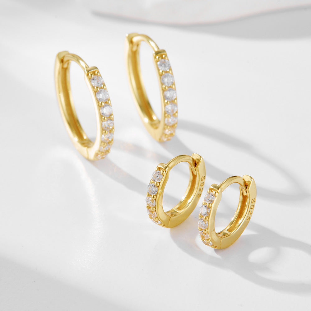 S925 Sterling Silver Ear Clips Inlaid With Zirconia Basic Round Earrings Vera Lux