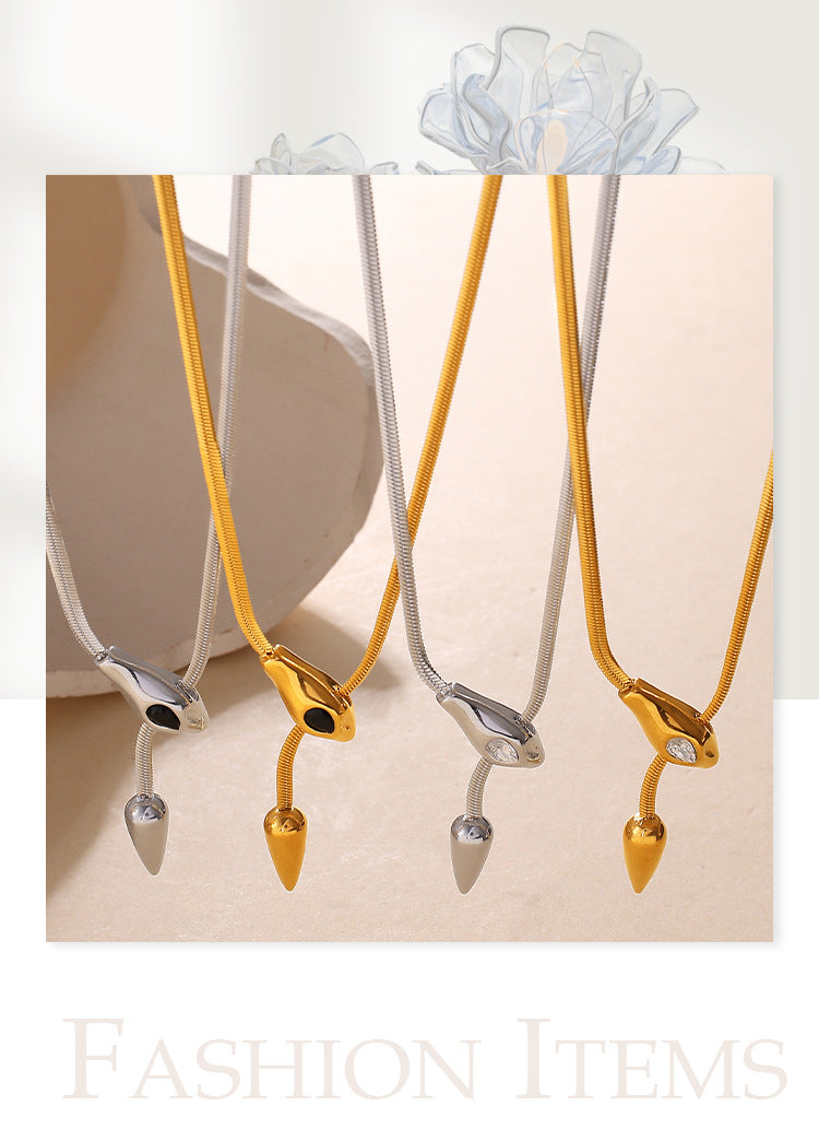 Personalized Design Snake-shaped Necklace Made Of Stainless Steel. A Unique And Exclusive Piece With A Sophisticated And High-end Look. Long Necklace. Vera Lux