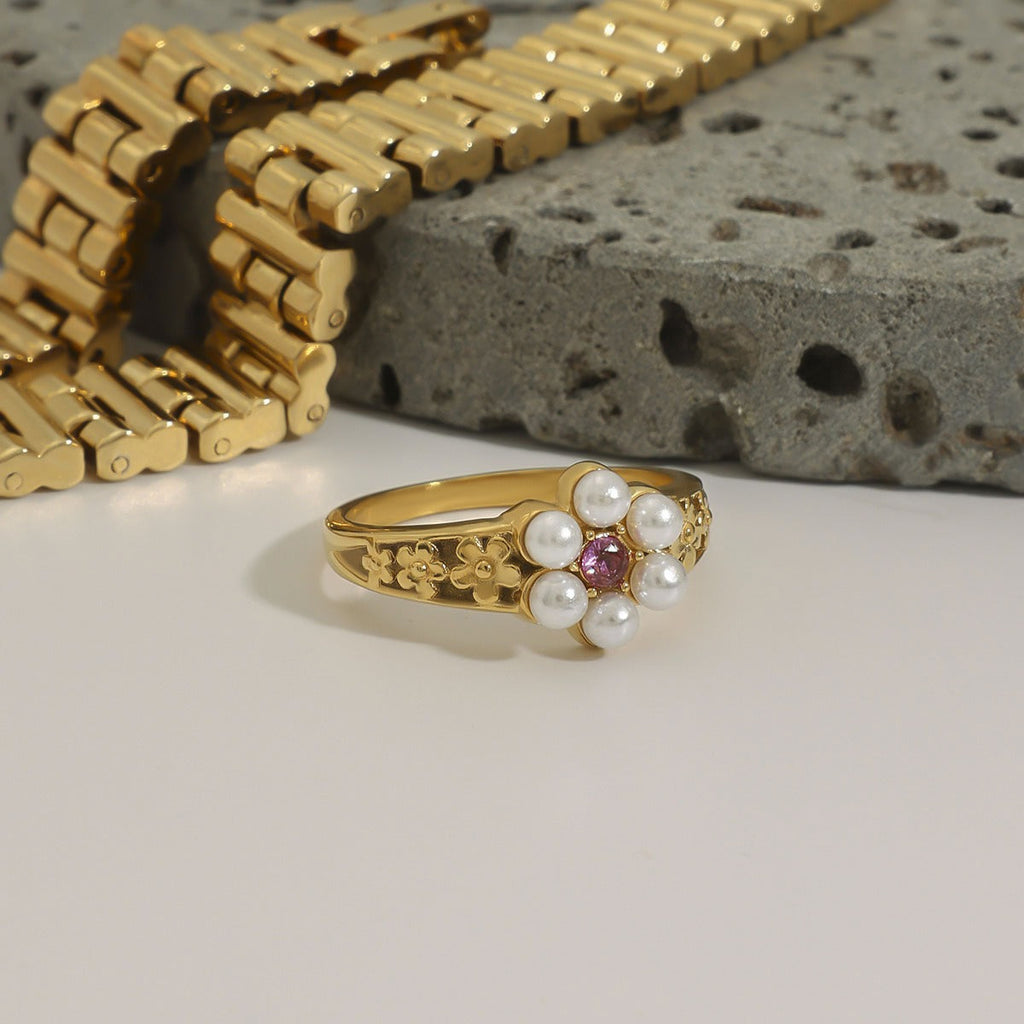Pearl ring titanium steel ring Vera Lux