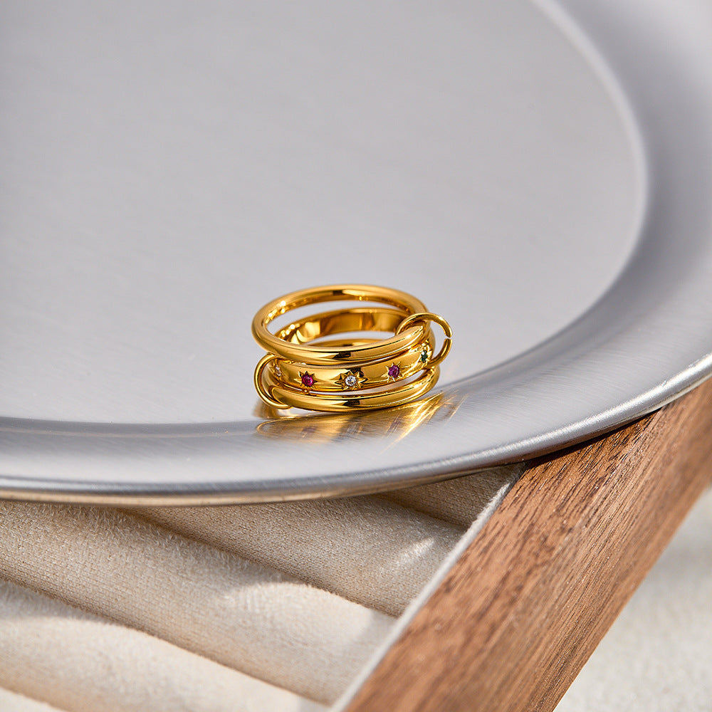 Three-Tier Stacked Ring, 18K Gold-Plated Stainless Steel Ring Vera Lux
