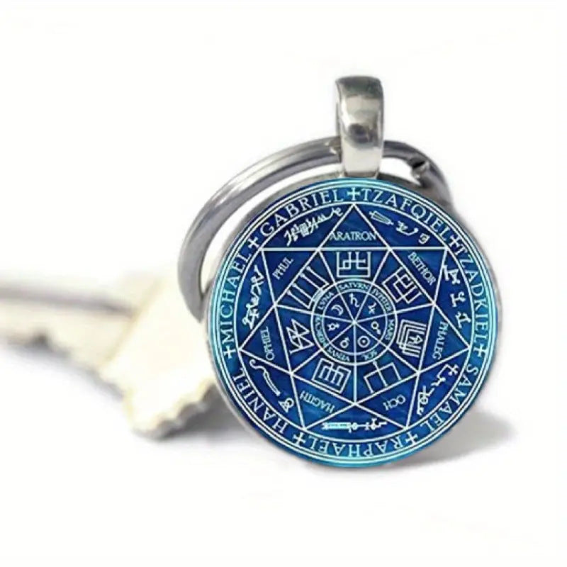 Seven-pointed Star Letter Pattern Glass Pendant Keychain Vera Lux