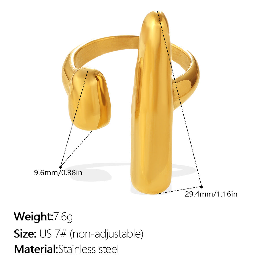 Light Luxury Gold Irregular Geometric Ring, 18K Gold Plated Stainless Steel, Vintage High-End Open Ring Vera Lux