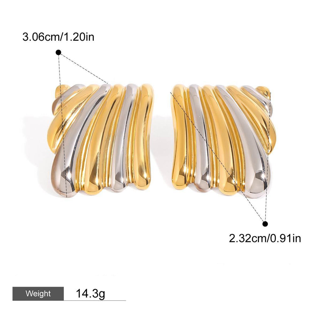 18K gold geometric shape with gold and silver color matching design classic personality earrings Vera Lux