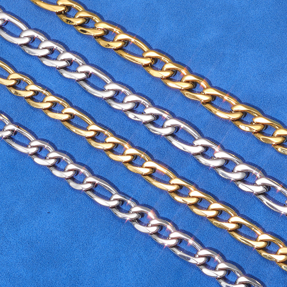 Day-shaped Clasp Stainless Steel Figaro Necklace Vera Lux