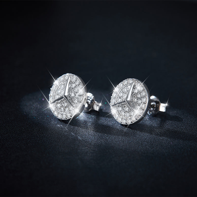 S925 Sterling Silver Moissanite Stud Earrings  Round Pave Three Pointed Star Geometric Design With GRA Certificate Platinum Plated Gift Box Set For Women Or Men Vera Lux