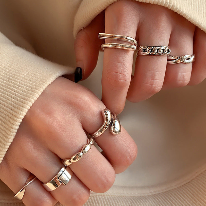 925 Sterling Silver Minimalist Rings For Women, Korean Style Niche Design, Non-Tarnish Vintage Heavy Duty Finger Rings Jewelry Vera Lux