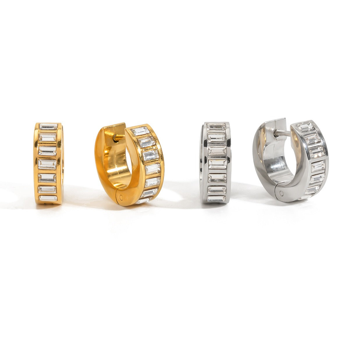 Luxurious and sophisticated 18K gold earrings inlaid with rhinestones. Vera Lux