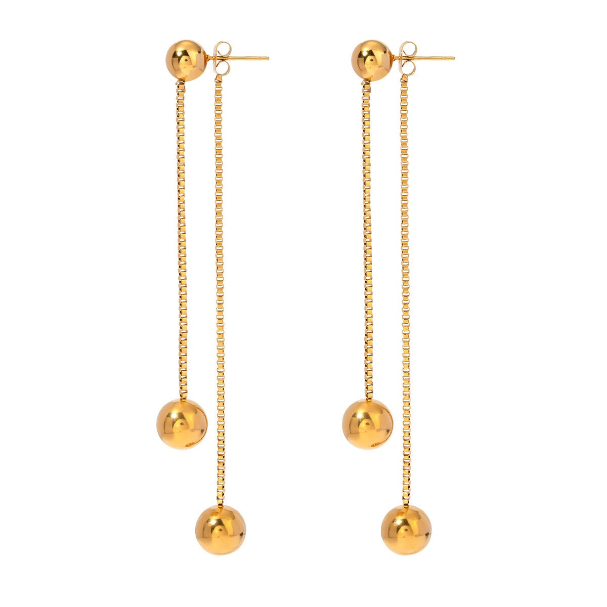 18K gold noble round beads with tassel design light luxury style earrings Vera Lux