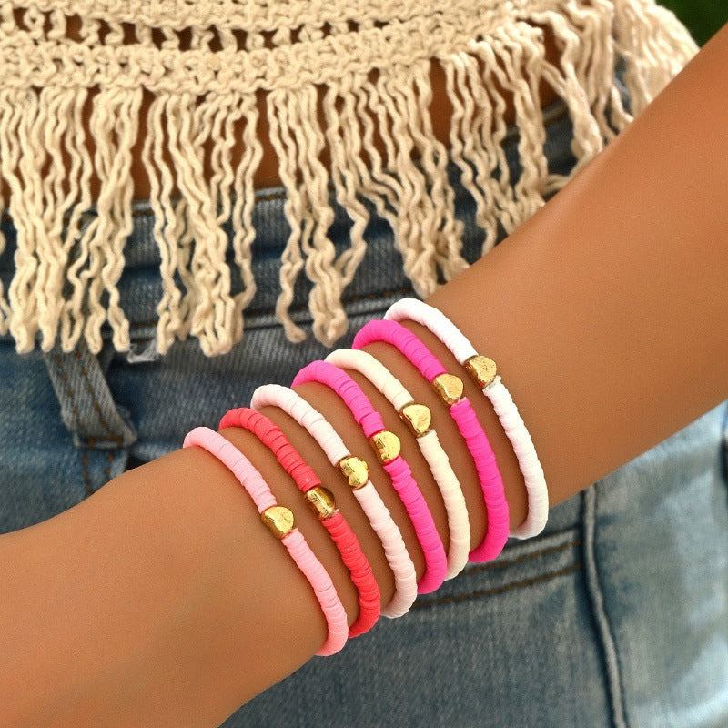 Stylish CCB Womens Heart-Shaped Colorful Beaded Bracelet Vera Lux