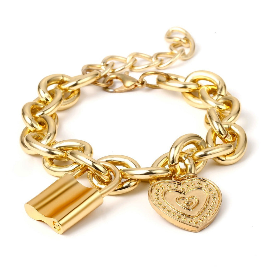 18k gold multi-layer lock-shaped retro street style bracelet Vera Lux