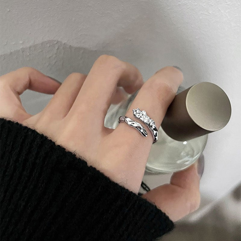 Minimalist Irregular  Ring Set Women, High Grade Gradient Stone, INS Cold Tone Jewelry Vera Lux