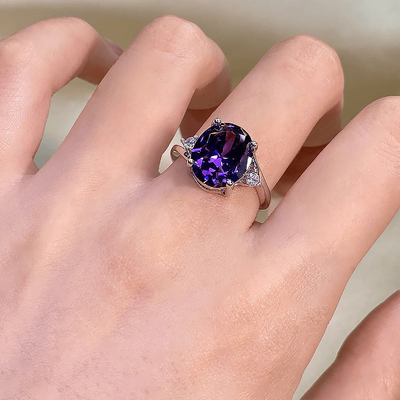 Large Carat Deep Purple Cubic Zirconia Ring, Retro Filigree Cocktail Ring, Elegant Bridal Jewelry For Her Vera Lux