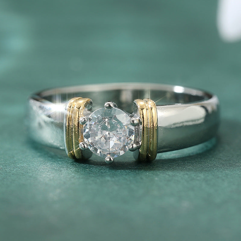 Minimalist Two-tone Inlaid Round Zircon Fashion Ring For Women Vera Lux