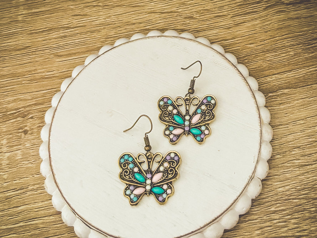 Beautiful Vintage Inspired Butterfly Earrings Rooted Home Goods