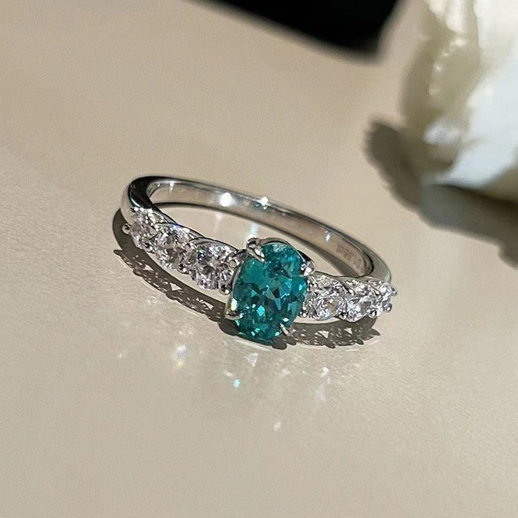 Retro Heart Shape Blue Cubic Zirconia Ring, Dainty Pave Band Ring Vera Lux