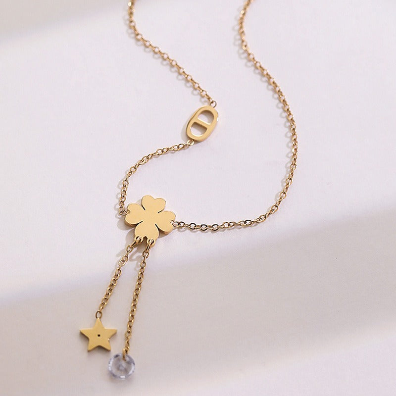 18K Gold Tassel Star Clover Anklet Vera Lux