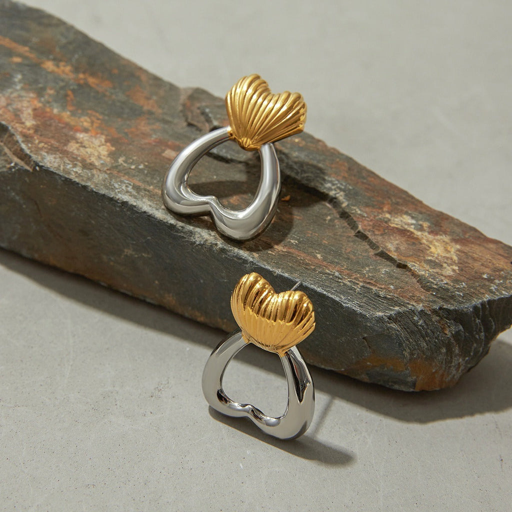 18K gold heart-shaped earrings with gold and silver color matching design, trendy and personalized Vera Lux