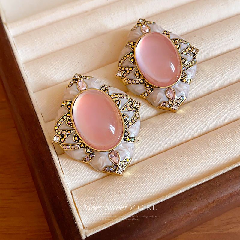 Niche Vintage Retro Earrings, Oval & Rhombus Diamond Studs, Luxury High-end Ear Jewelry Vera Lux