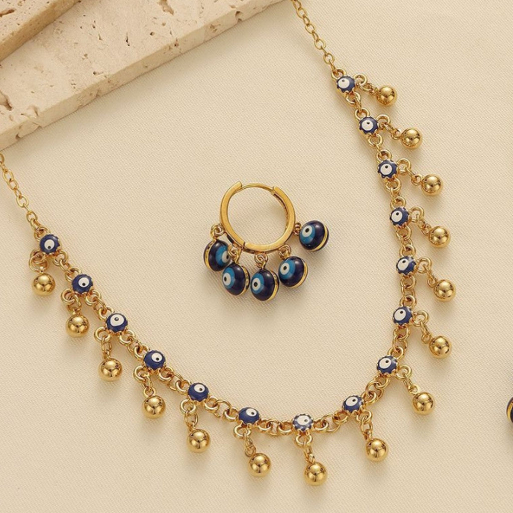 Bohemian Blue Evil Eye Tassel Necklace, Bracelet and Earring Set Vera Lux