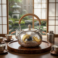 925 Sterling Silver Exquisite Silver Teapot Featuring Handcrafted Gilded Carp and Intricate Floral Motifs - Handicraft Vera Lux