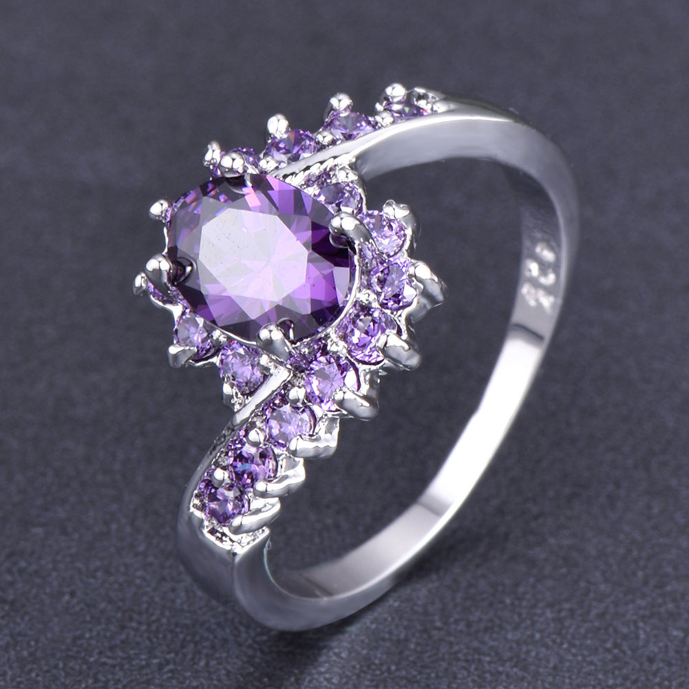 Fashionable Oval Purple Diamond-Encrusted Zircon Ring Vera Lux