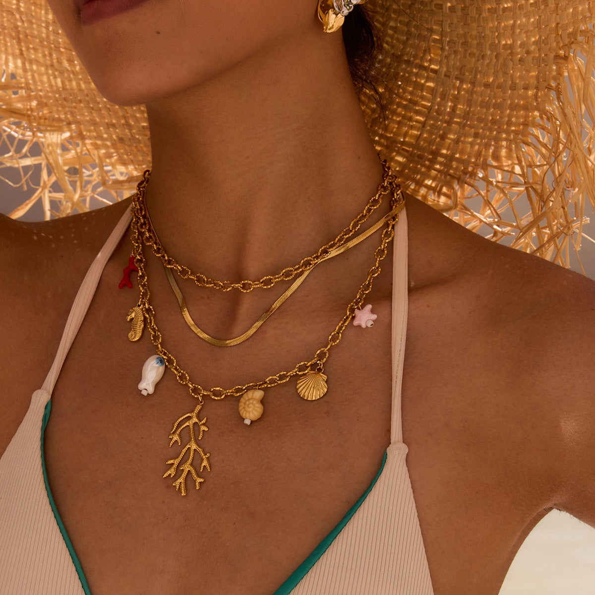 18K Gold Coral Shape Ocean Style Necklace Vera Lux