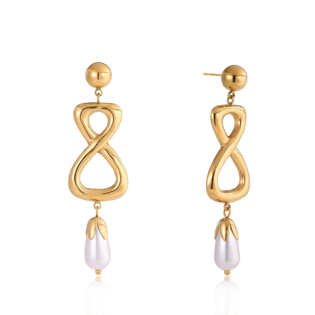 18K gold figure-eight shaped titanium steel earrings for autumn and winter. Vera Lux