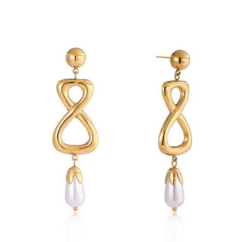 18K gold figure-eight shaped titanium steel earrings for autumn and winter. Vera Lux