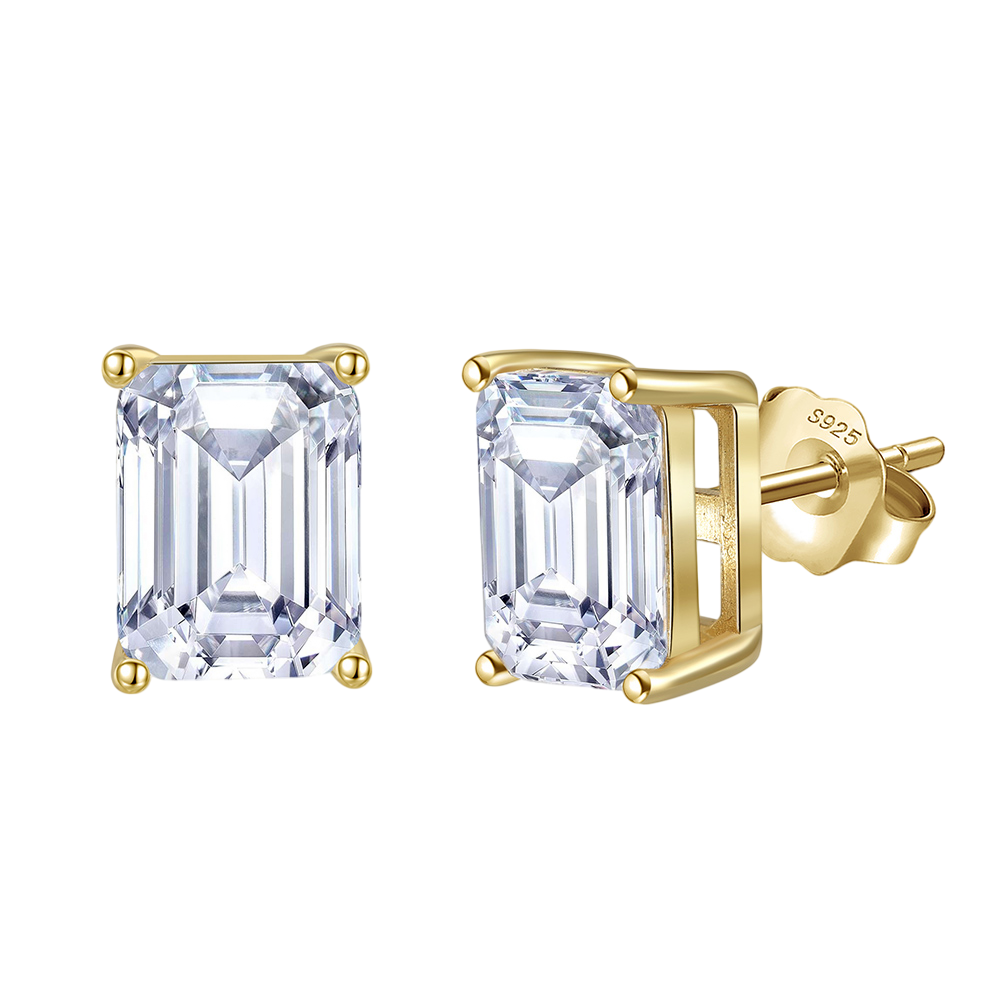 925 Sterling Silver Elegant Emerald Cut CZ Stud Earrings in Gold-Plated Sterling Vera Lux