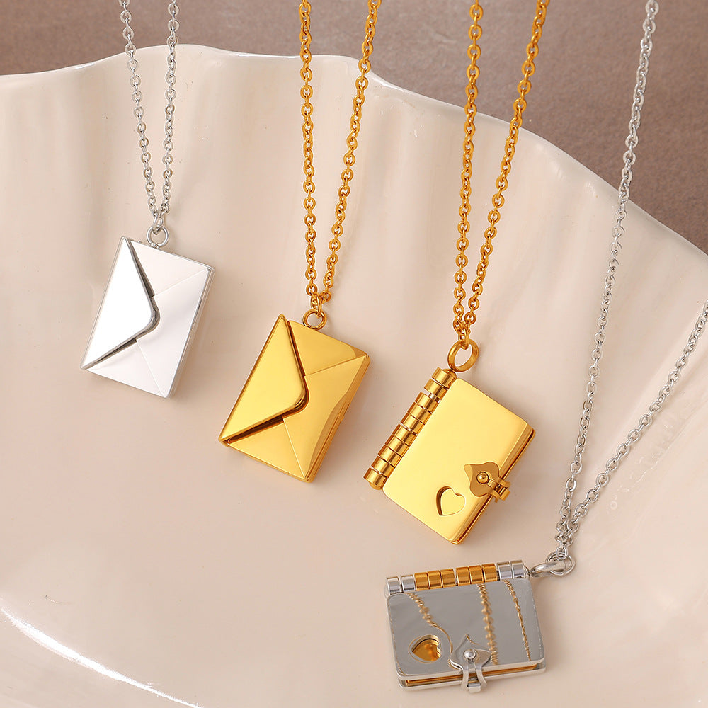New Envelope Book Pendant Clavicle Necklace For Women, Minimalist Fashion Literary Style Necklace Vera Lux