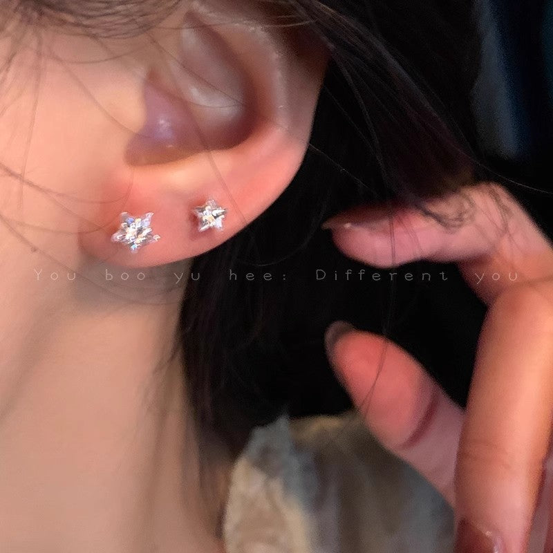 Sparkling Star Charm Hoop Earrings For Women, Dainty CZ Star Mini Huggie Earrings, Cute Trendy Silver Plated Ear Cartilage Jewelry Vera Lux