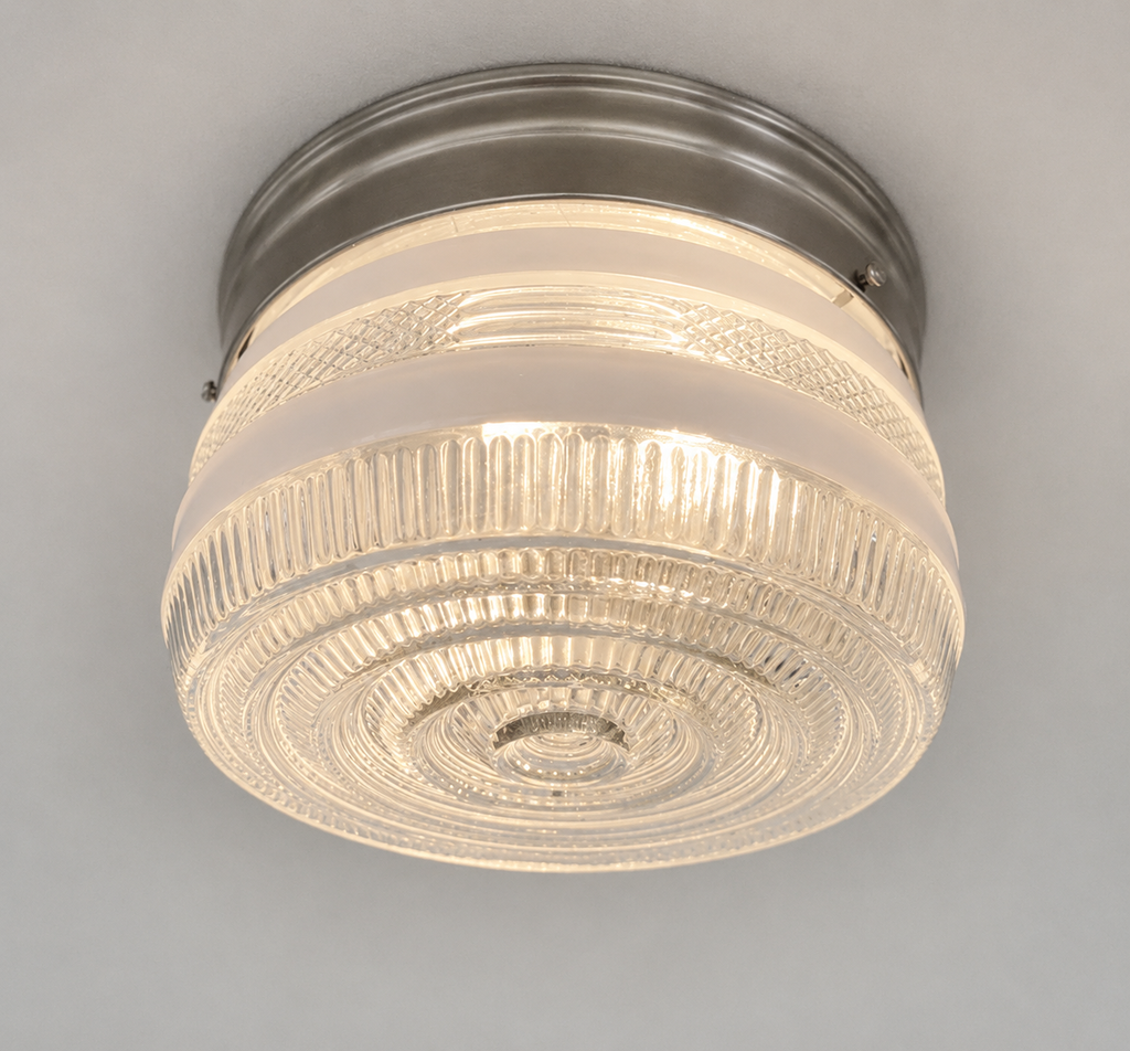 RETRO 1960's Antique DRUM Flush Mount Ceiling Light Brushed Nickel The Lamp Goods