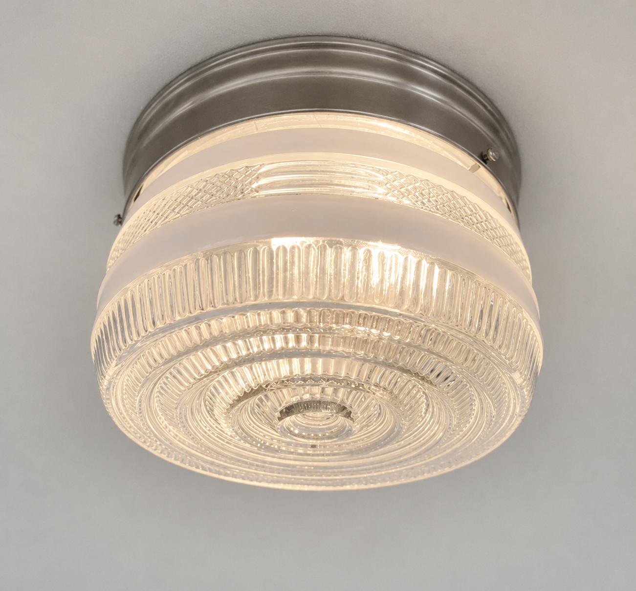 RETRO 1960's Antique DRUM Flush Mount Ceiling Light Brushed Nickel The Lamp Goods