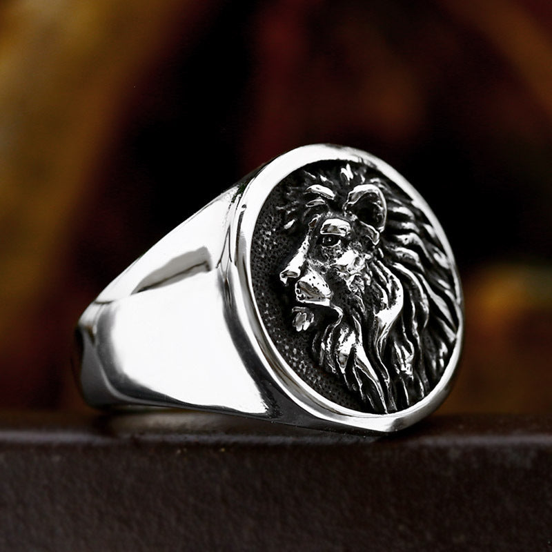 Stainless Steel Bold Retro Personalized Lion Head Titanium Steel Ring Vera Lux