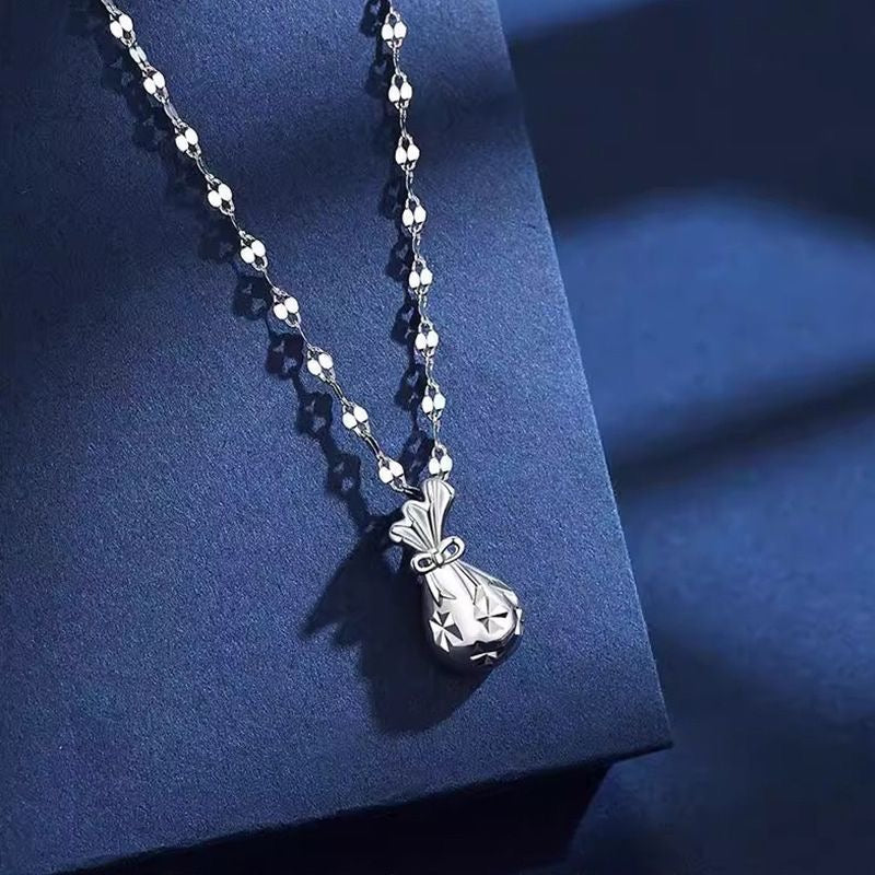 1pcs 999 Sterling Silver Hollow Cutout Lucky Money Bag Necklace, Elegant Delicate Style, Ideal For Birthday Gifts Vera Lux