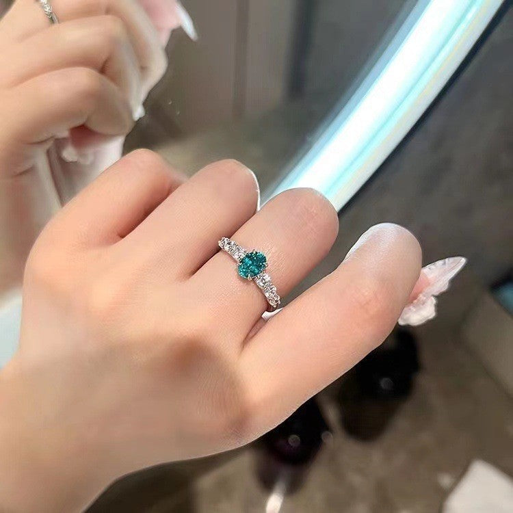 Retro Heart Shape Blue Cubic Zirconia Ring, Dainty Pave Band Ring Vera Lux