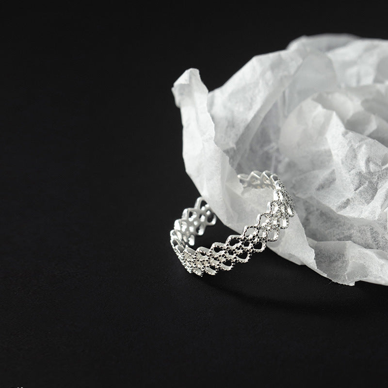 S925 Sterling Silver Lace Edge Ring For Women, Elegant & Premium Niche Design, Hollow Heart Open Index Finger Ring, Trendy Vera Lux