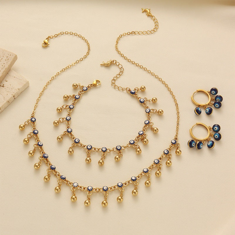 Bohemian Blue Evil Eye Tassel Necklace, Bracelet and Earring Set Vera Lux