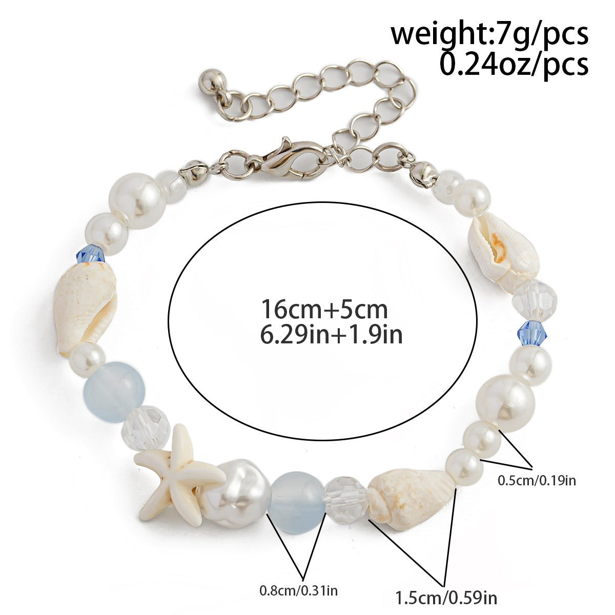 Ocean-style shell and starfish crystal beaded bracelet Vera Lux