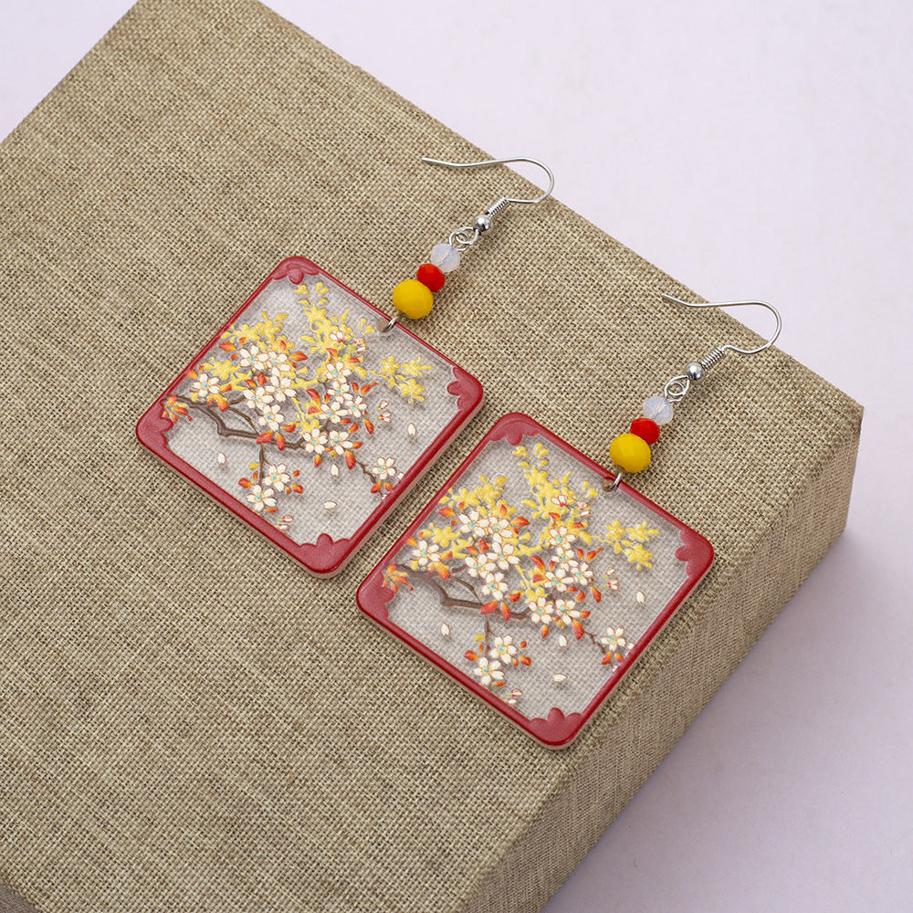 Designer Geometric Square Womens Branch And Flower Transparent Acrylic Earrings Vera Lux