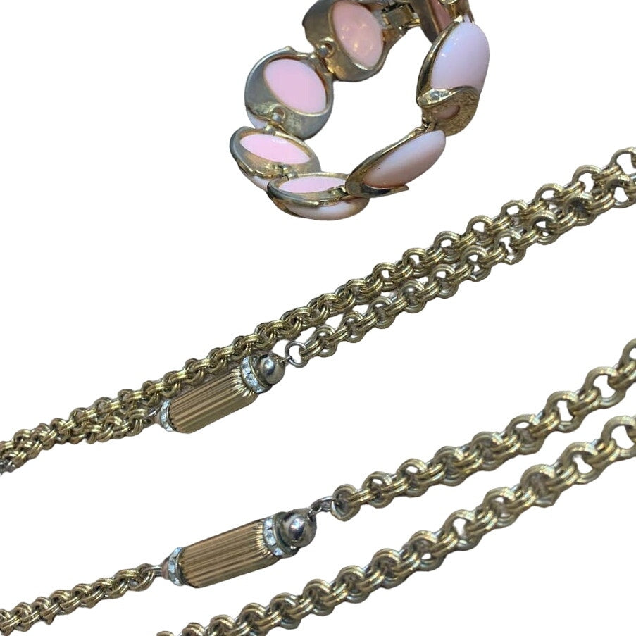 10 Piece Vintage Gold Toned Chain Link Beaded Necklace Bracelet Jewelry Lot Revyntage