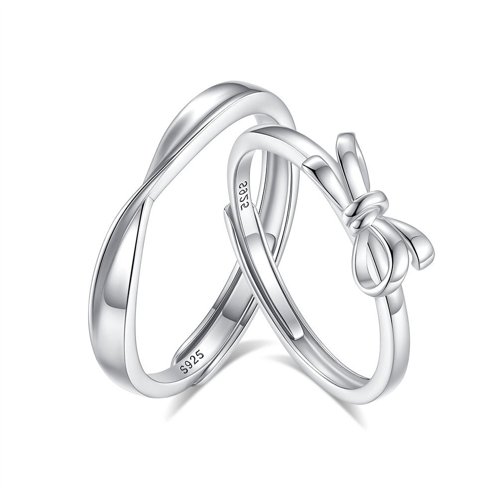 S925 silver heart knot entangled couple bowknot open ring Vera Lux