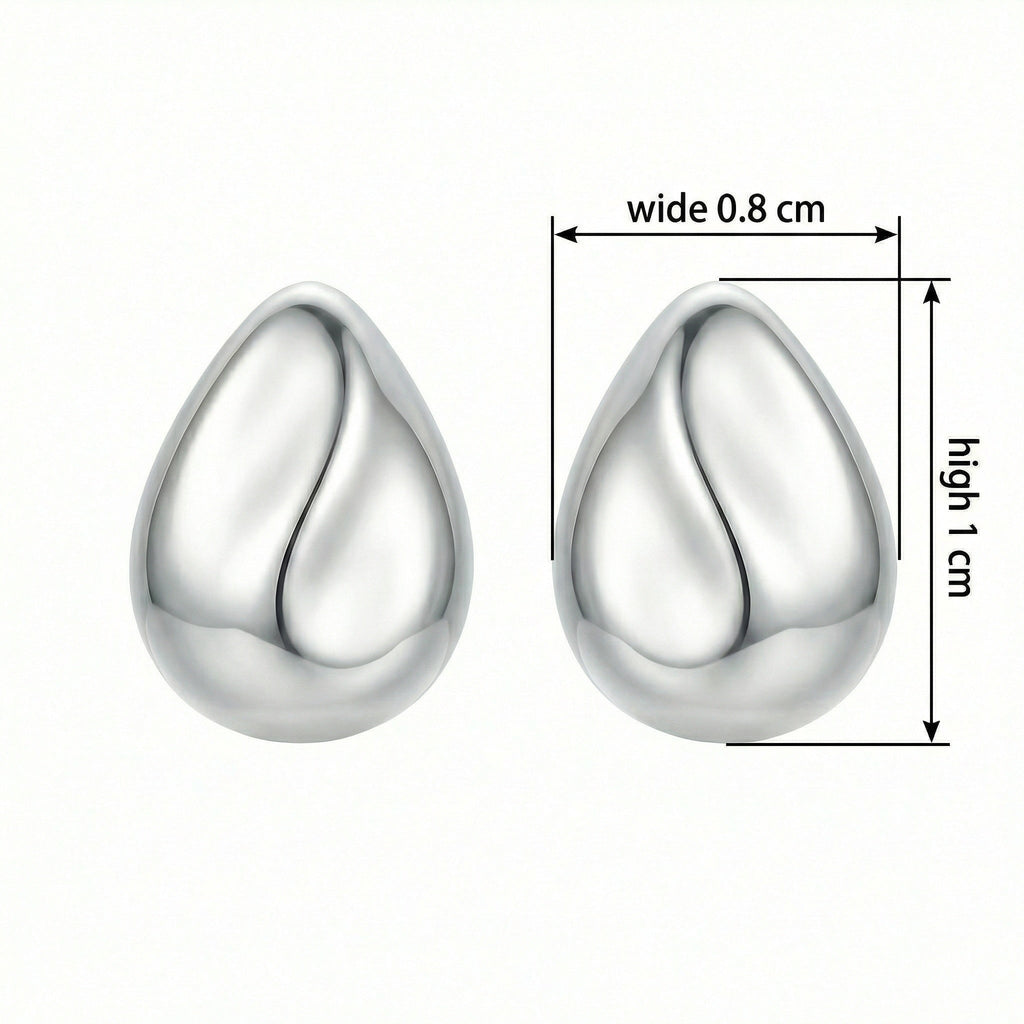 925 Sterling Silver Minimalist Polished Silver Teardrop Stud Earrings with Sculptural Wave Detail Vera Lux