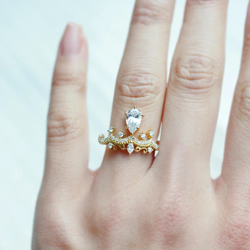 Vintage Crown Design Pear Cut Simulated Moissanite Engagement Ring Vera Lux