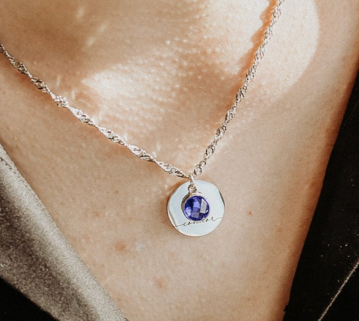 Personalized Round Birthstone Necklace Vera Lux