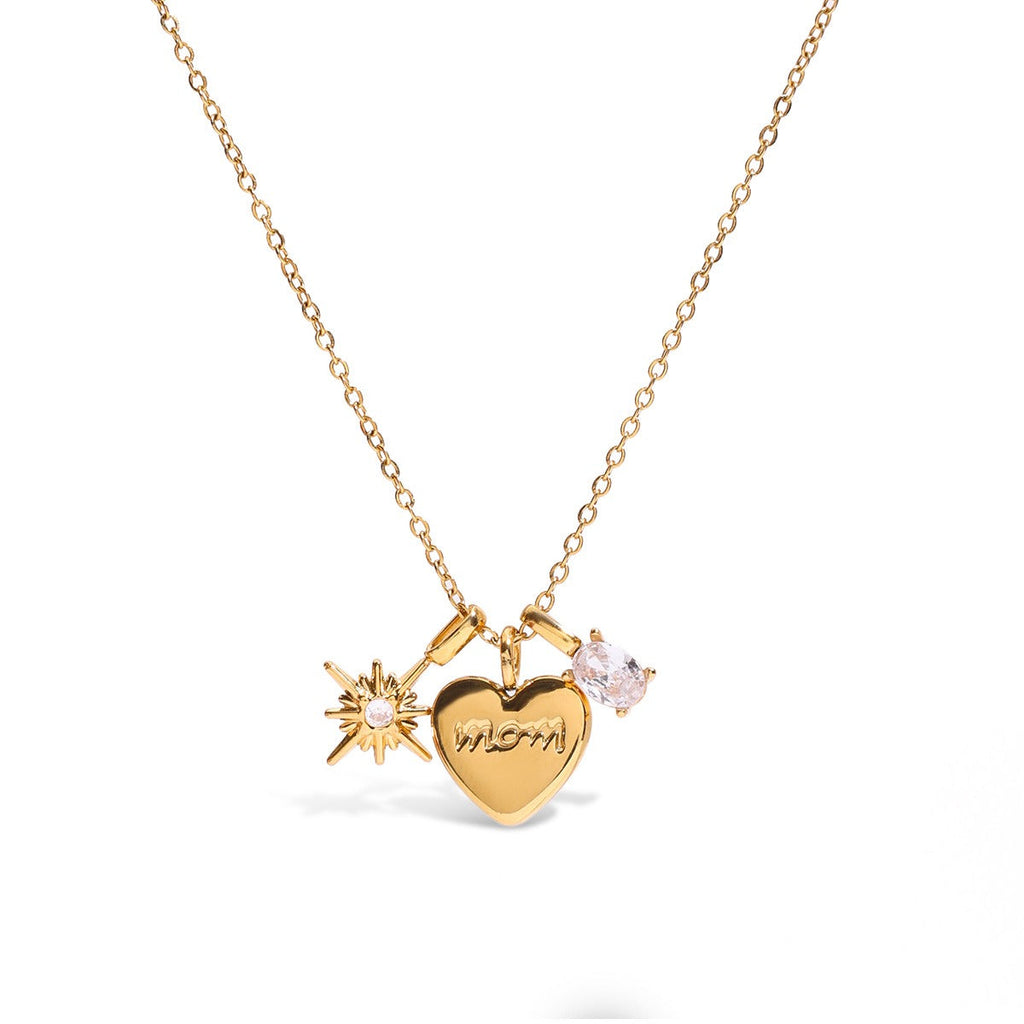 18K gold heart shape with "MOM" design exquisite and dazzling necklace Vera Lux